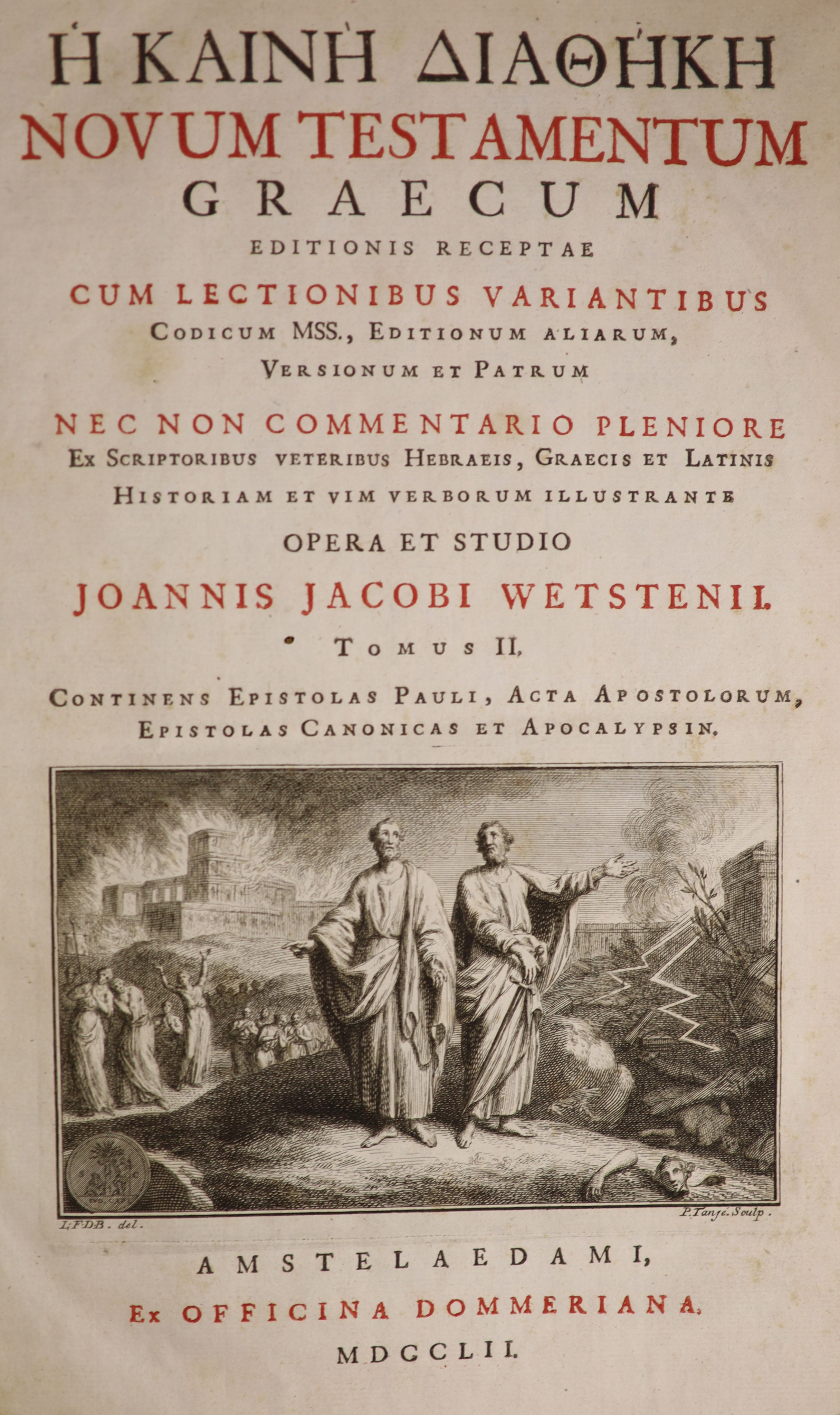 [Holy Bible. Gk. Title] Novum Testamentum Graecum. Editionis receptae cum lectionibus variantibus ... opera et studio Joannis Jacobi Wetstenii.